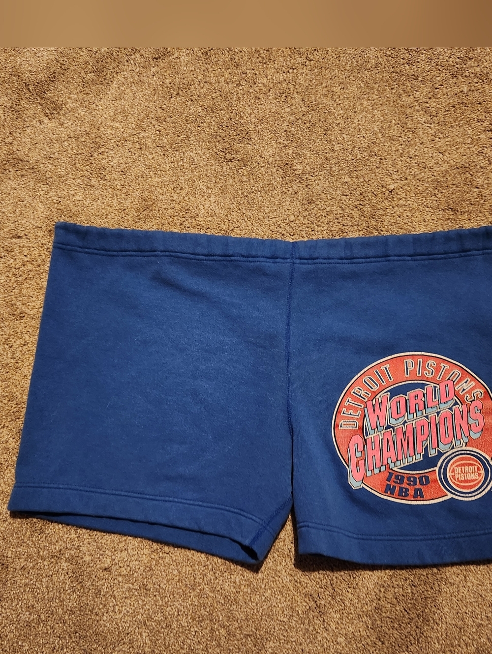 Vintage Logo 7 1990 Detroit Pistons Sweat Shorts Mens Large Blue